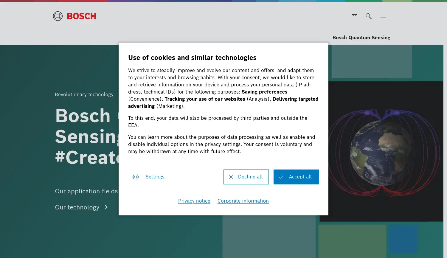 Website der Firma Bosch Quantum Sensing GmbH