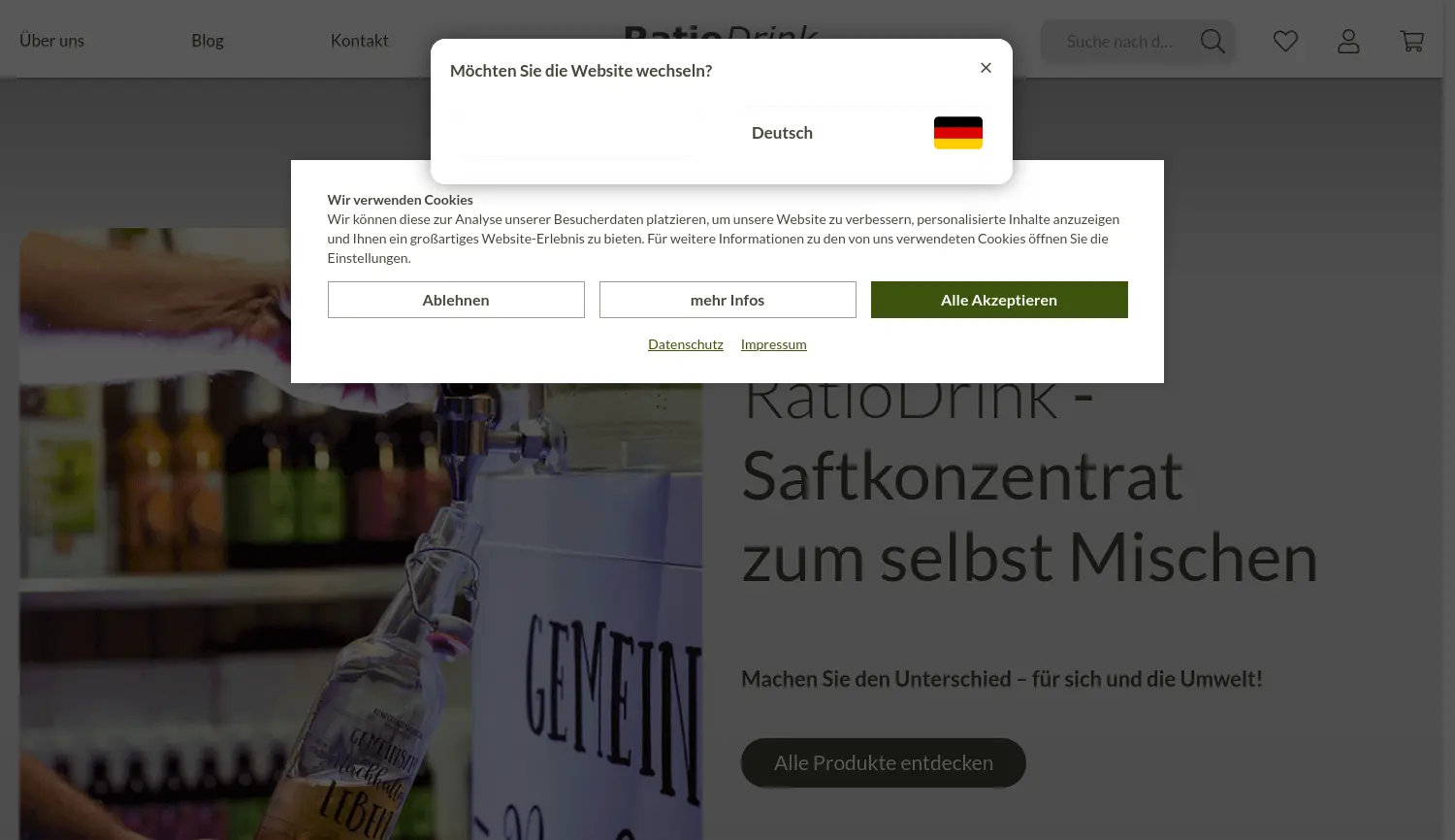 Website der Firma RatioDrink AG