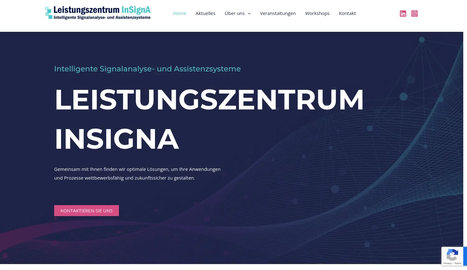 Website der Firma Leistungszentrum InSignA (c/o Fraunhofer-Institut für Digitale Medientechnologie IDMT)