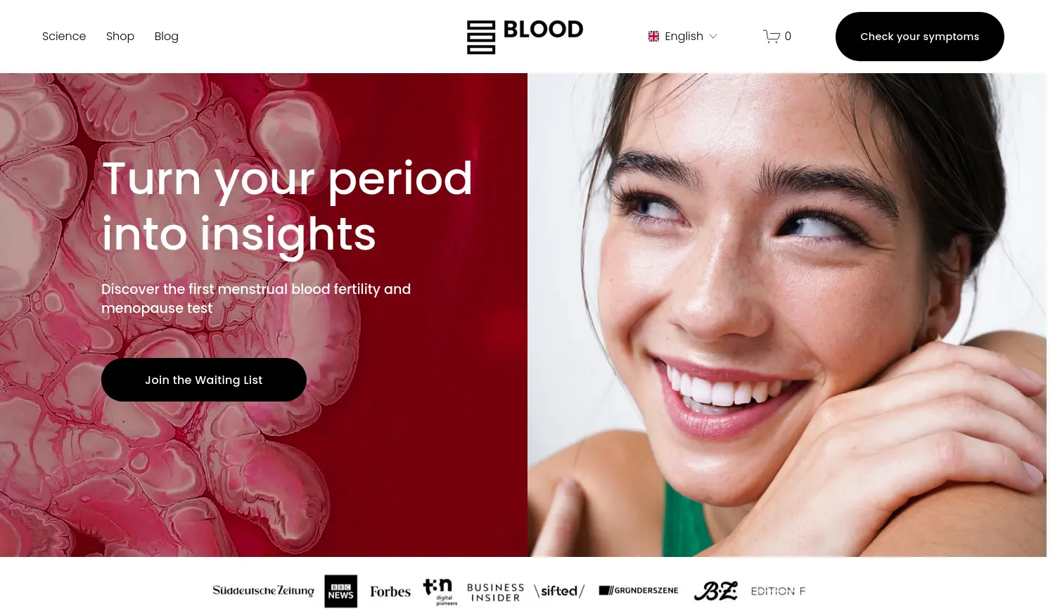 Website der Firma The smart period blood GmbH