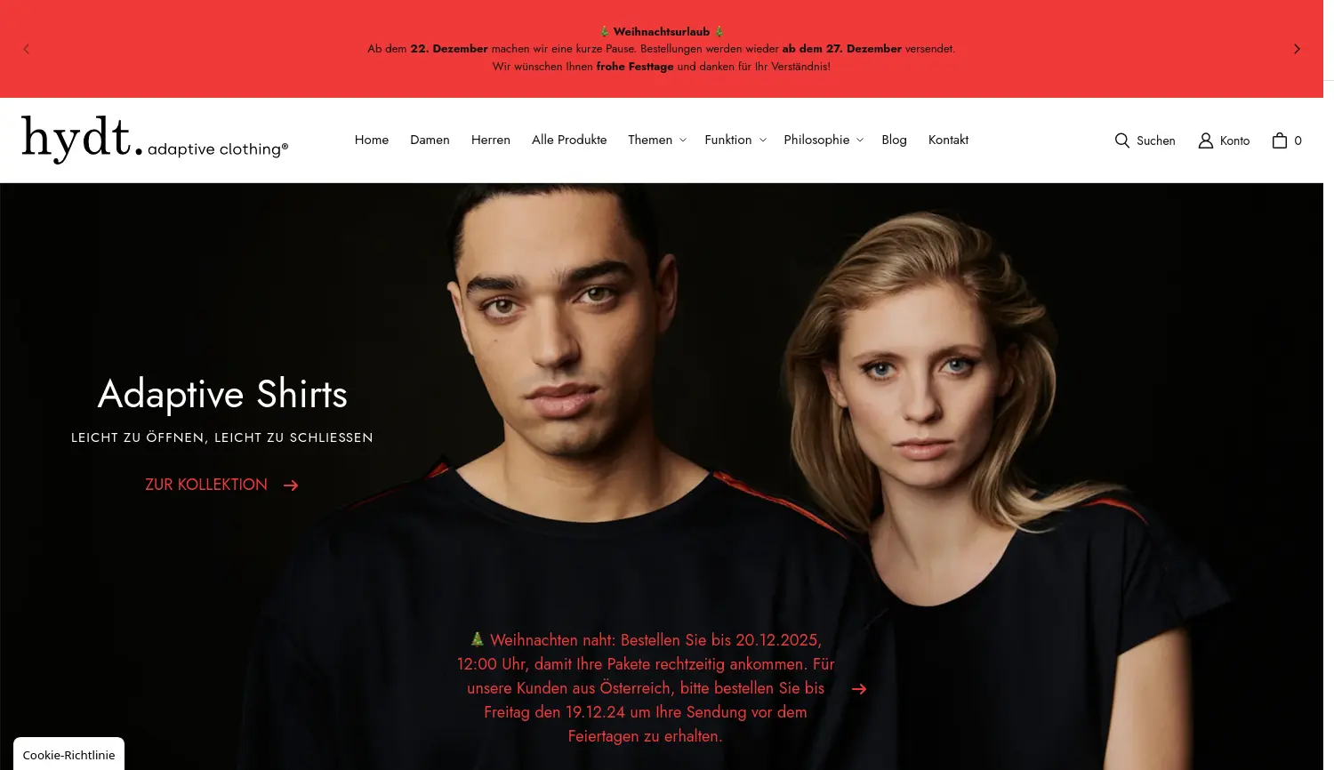 Website der Firma hydt. adaptive clothing - Petra Bach