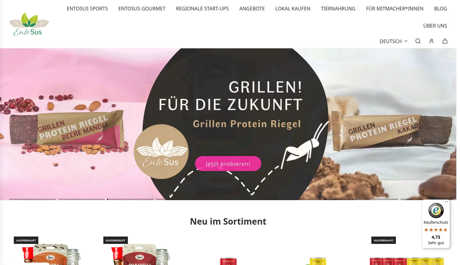 Website der Firma EntoSus GmbH