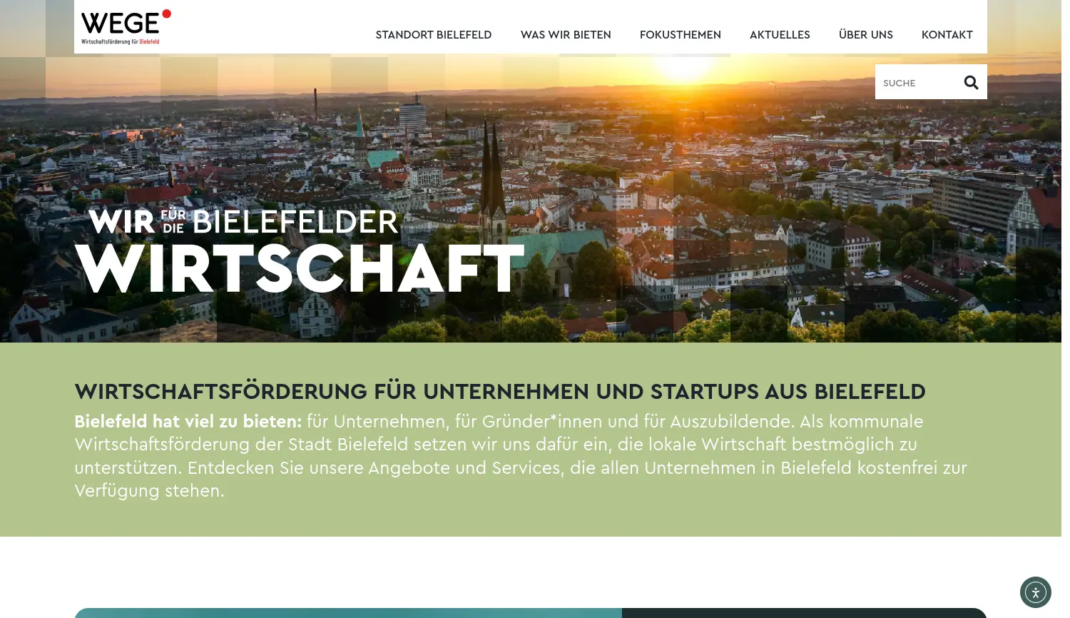 Website der Firma Wirtschaftsentwicklungsgesellschaft Bielefeld mbH