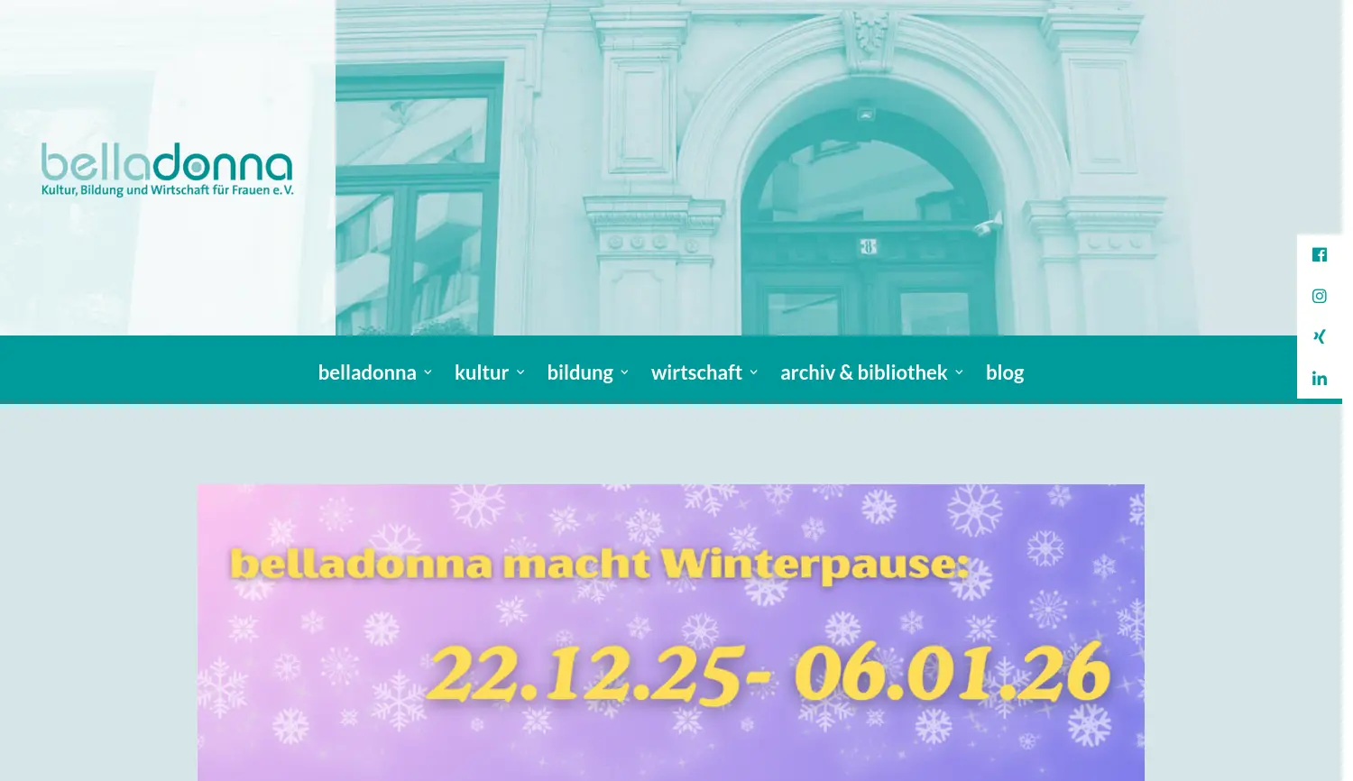 Website der Firma belladonna – Kultur, Bildung und Wirtschaft für Frauen e. V.