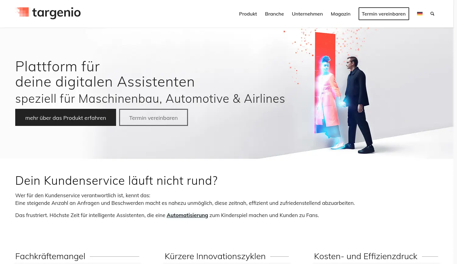 Website der Firma targenio GmbH