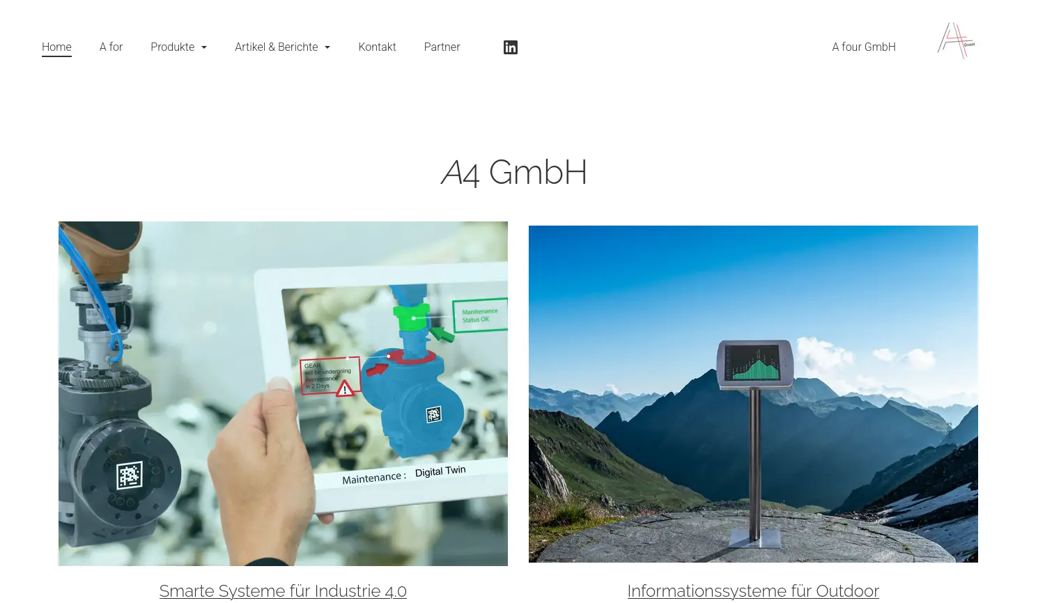 Website der Firma A4 GmbH