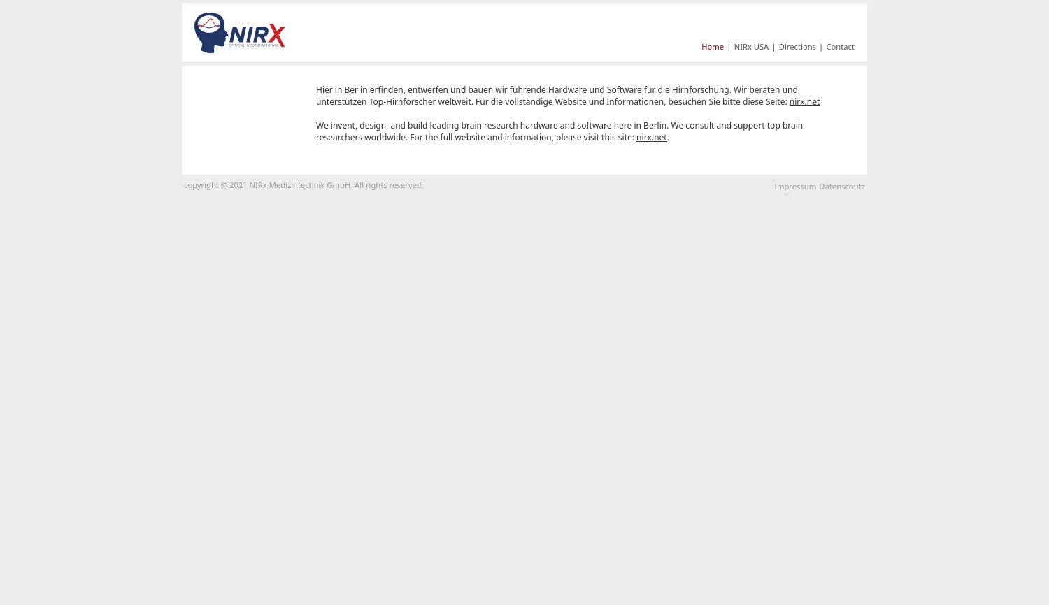 Website der Firma NIRx Medizintechnik GmbH