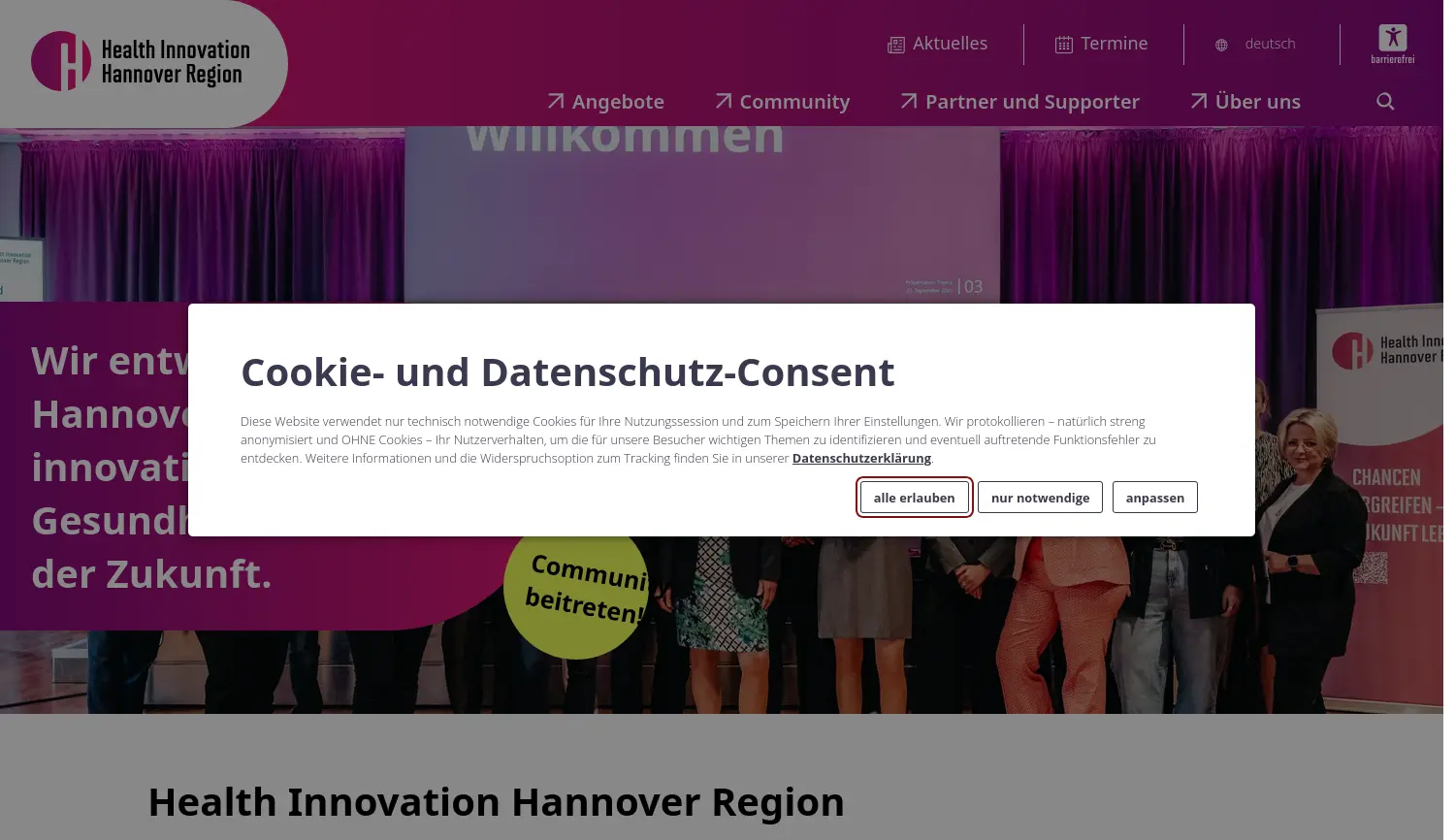 Website der Firma hannoverimpuls GmbH