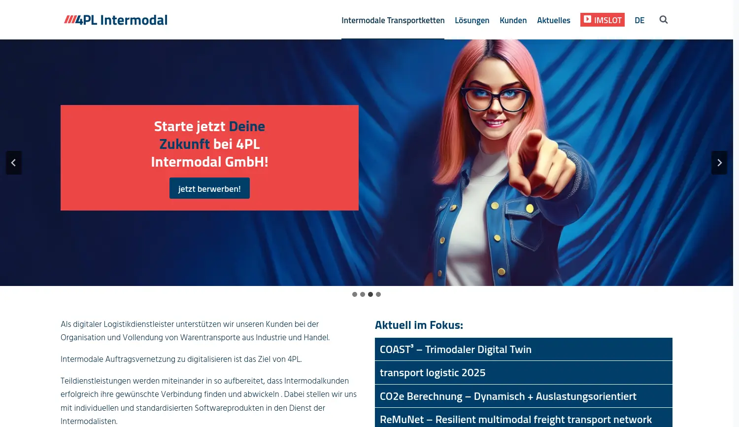 Website der Firma 4PL Intermodal GmbH