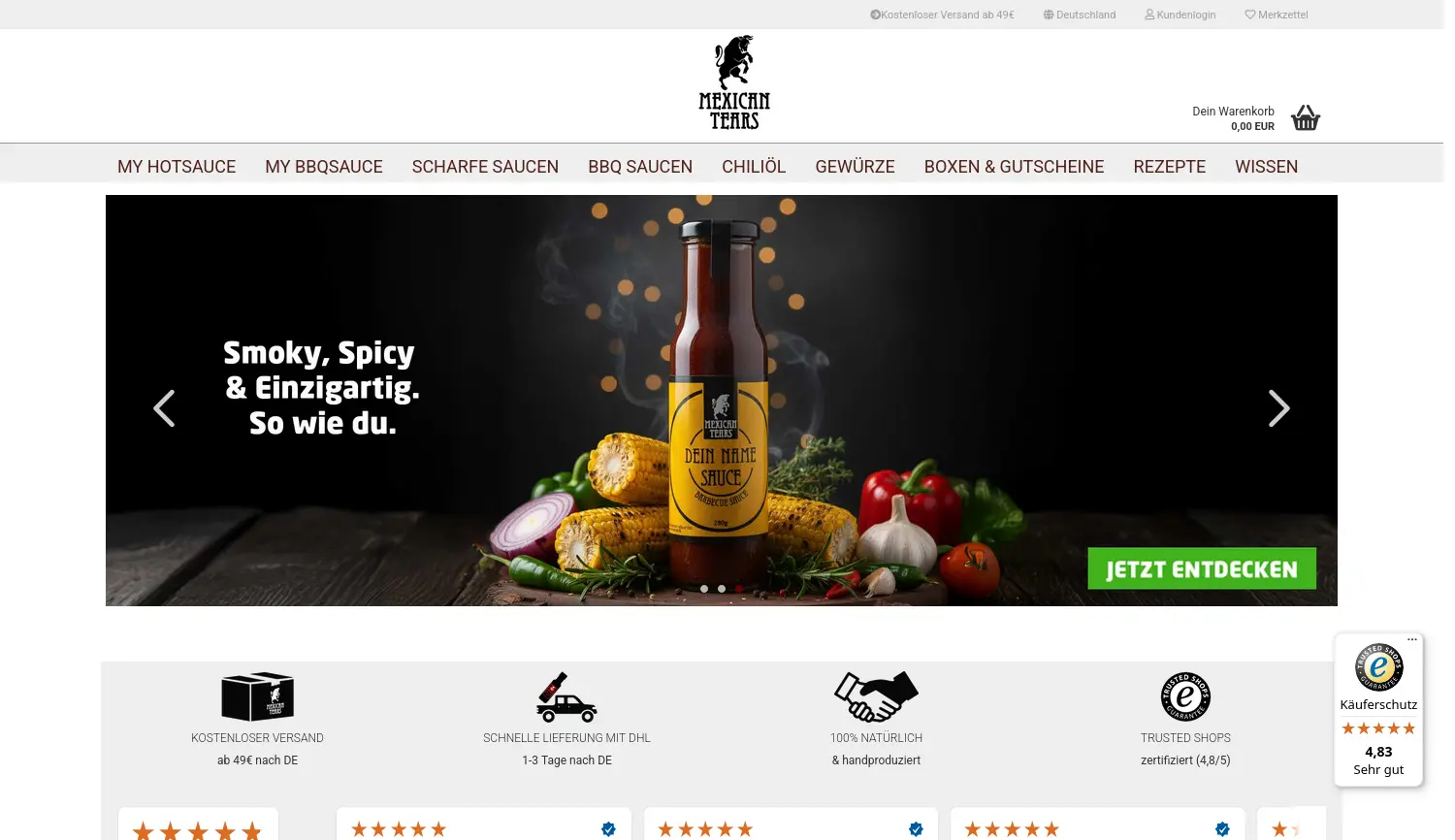 Website der Firma Mexican Tears