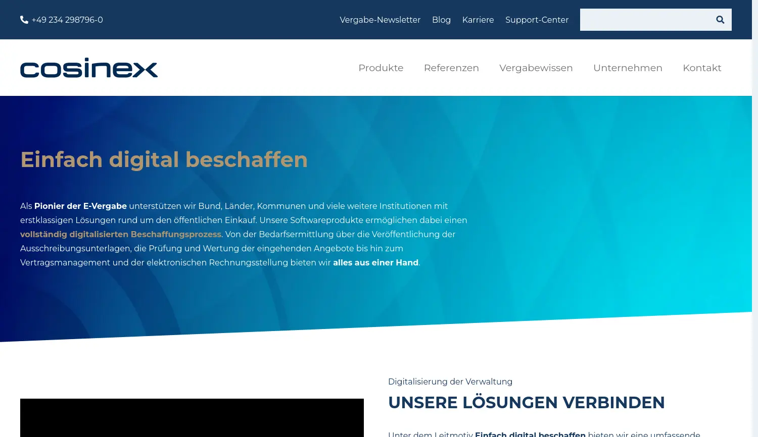 Website der Firma cosinex GmbH