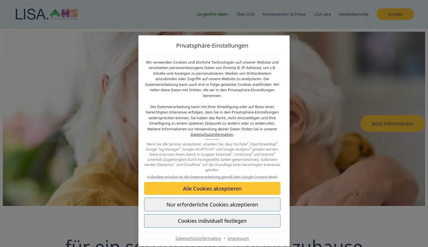 Website der Firma Assisted Home Solutions