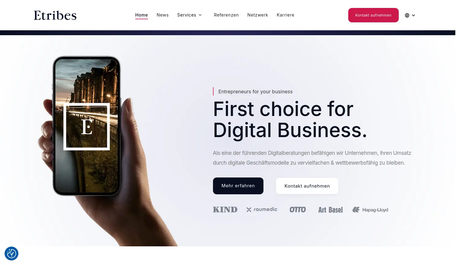 Website der Firma Etribes Connect GmbH