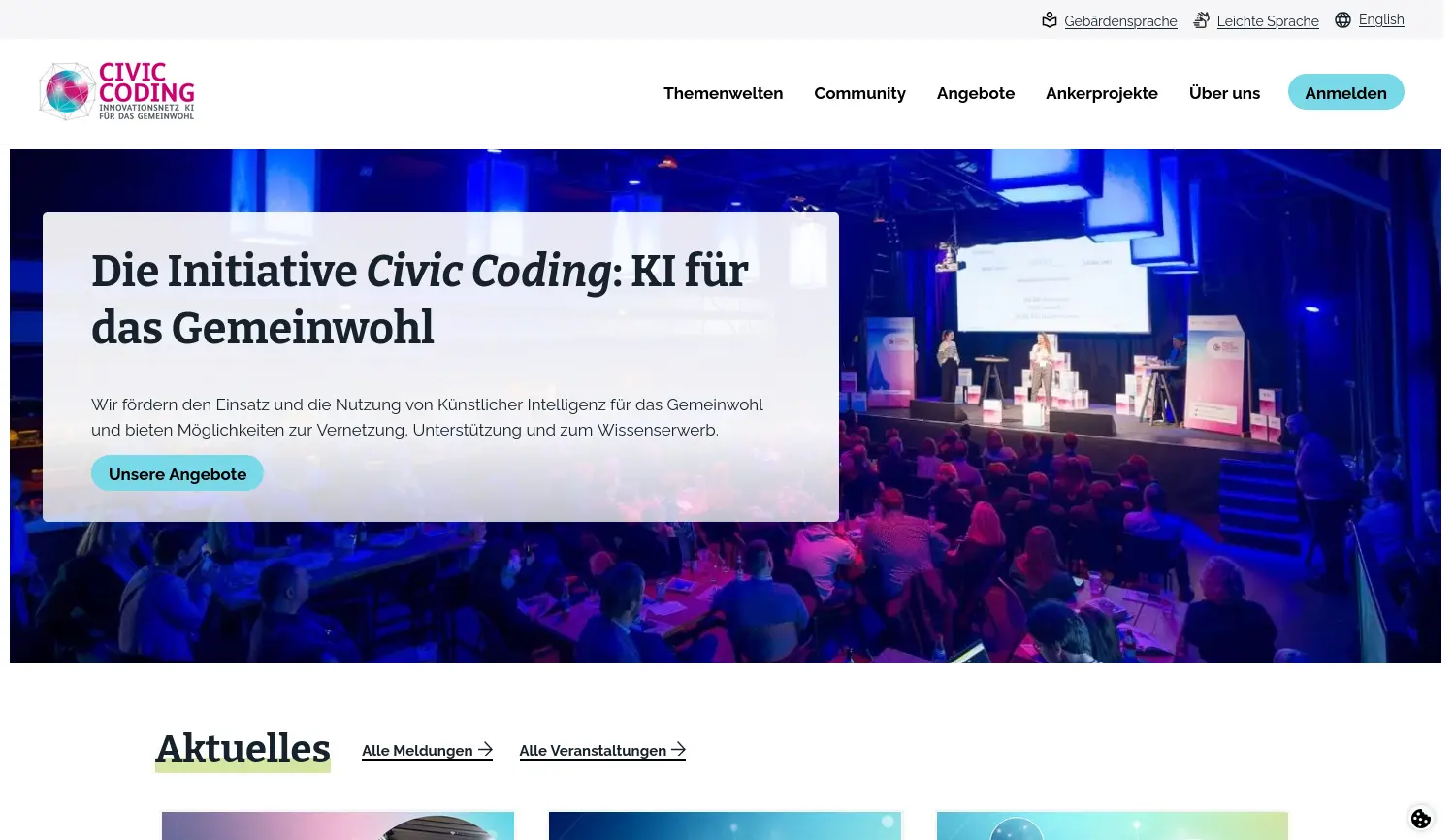Website der Firma Civic Coding – Innovationsnetz KI für das Gemeinwohl
