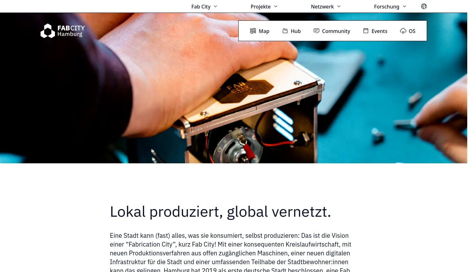 Website der Firma Fab City Hamburg e.V.