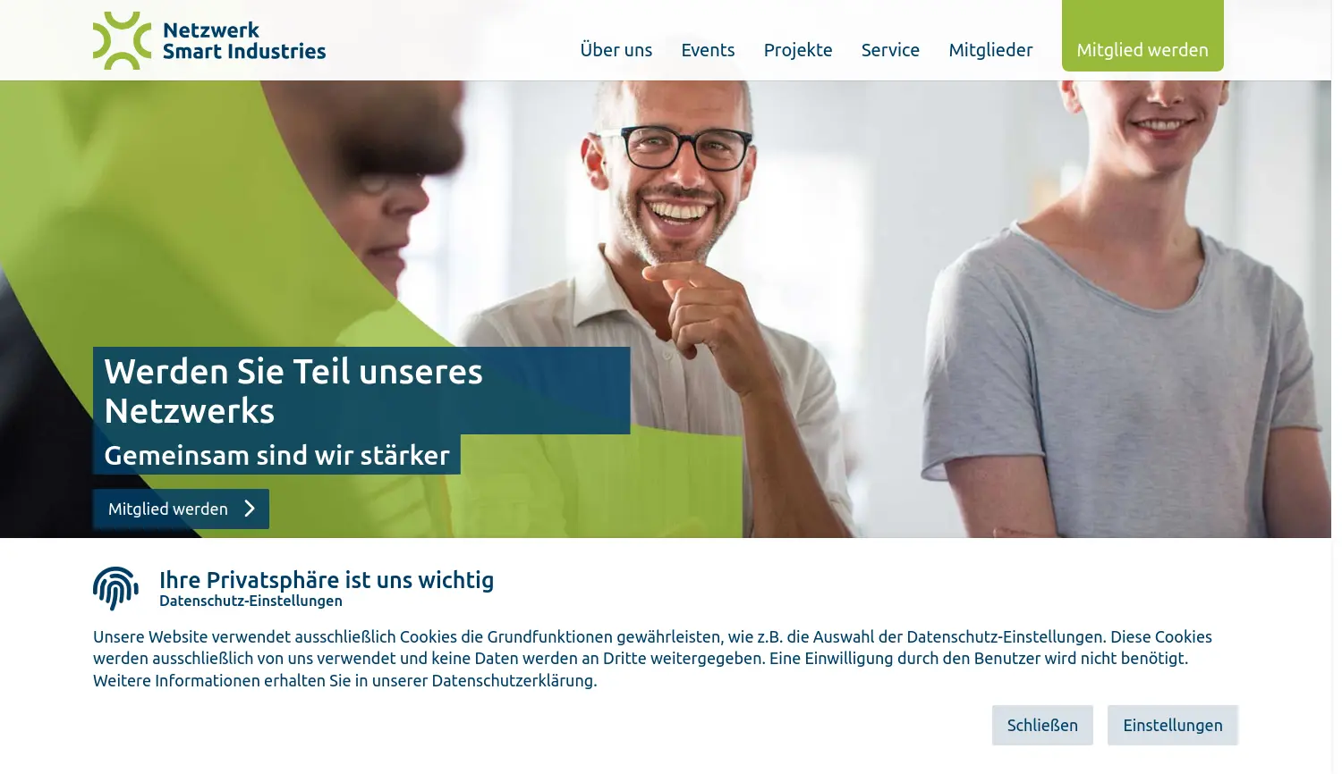 Website der Firma Netzwerk Smart Industries e.V.