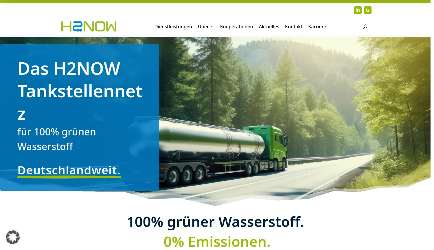 Website der Firma H2NOW GmbH