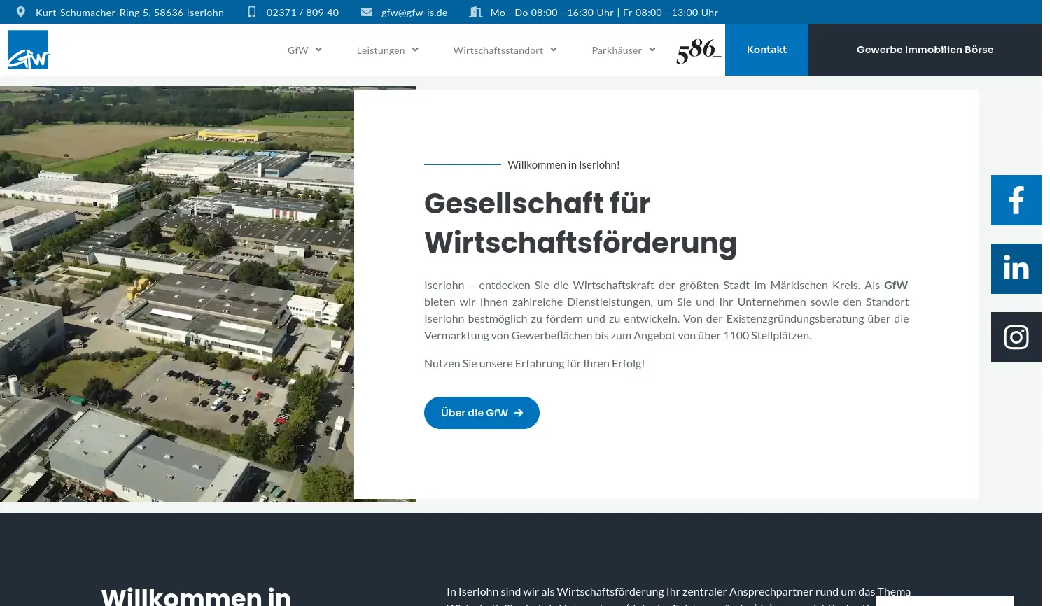 Website der Firma Gesellschaft für Wirtschaftsförderung Iserlohn mbH