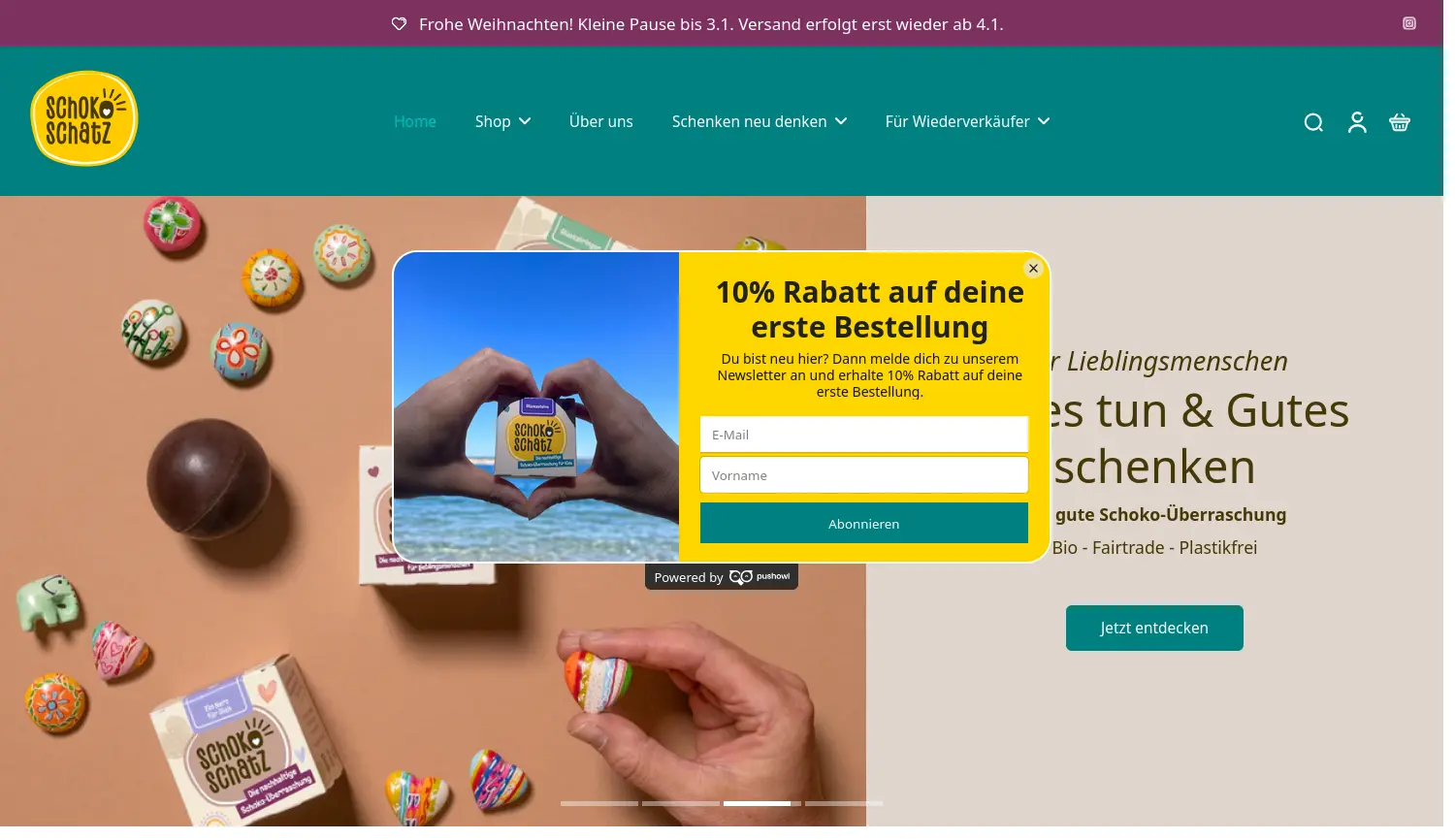 Website der Firma SchokoSchatz e.K.