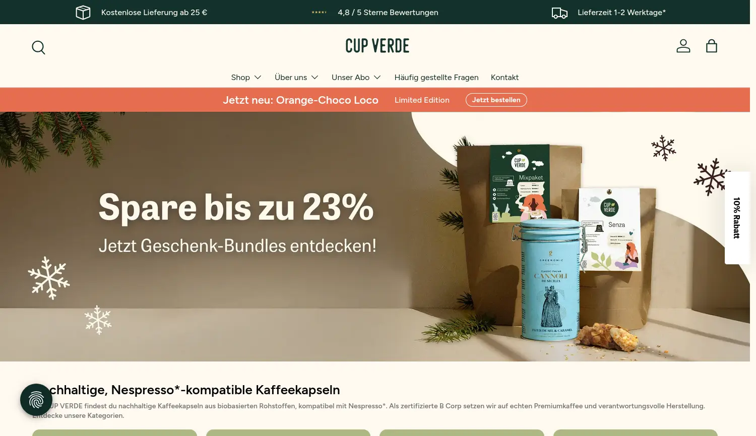 Website der Firma CUP VERDE Coffee GmbH