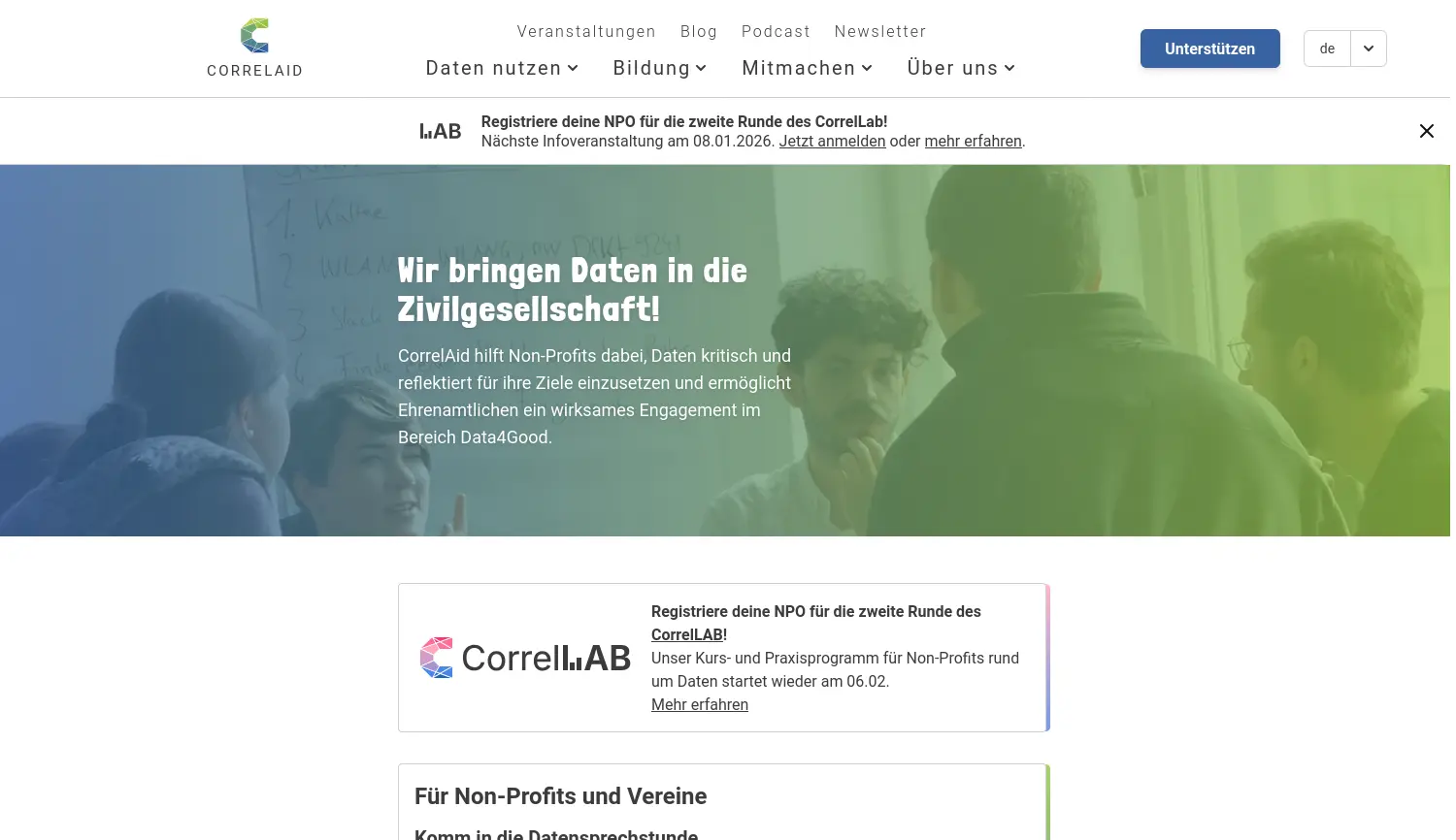 Website der Firma CorrelAid e.V.