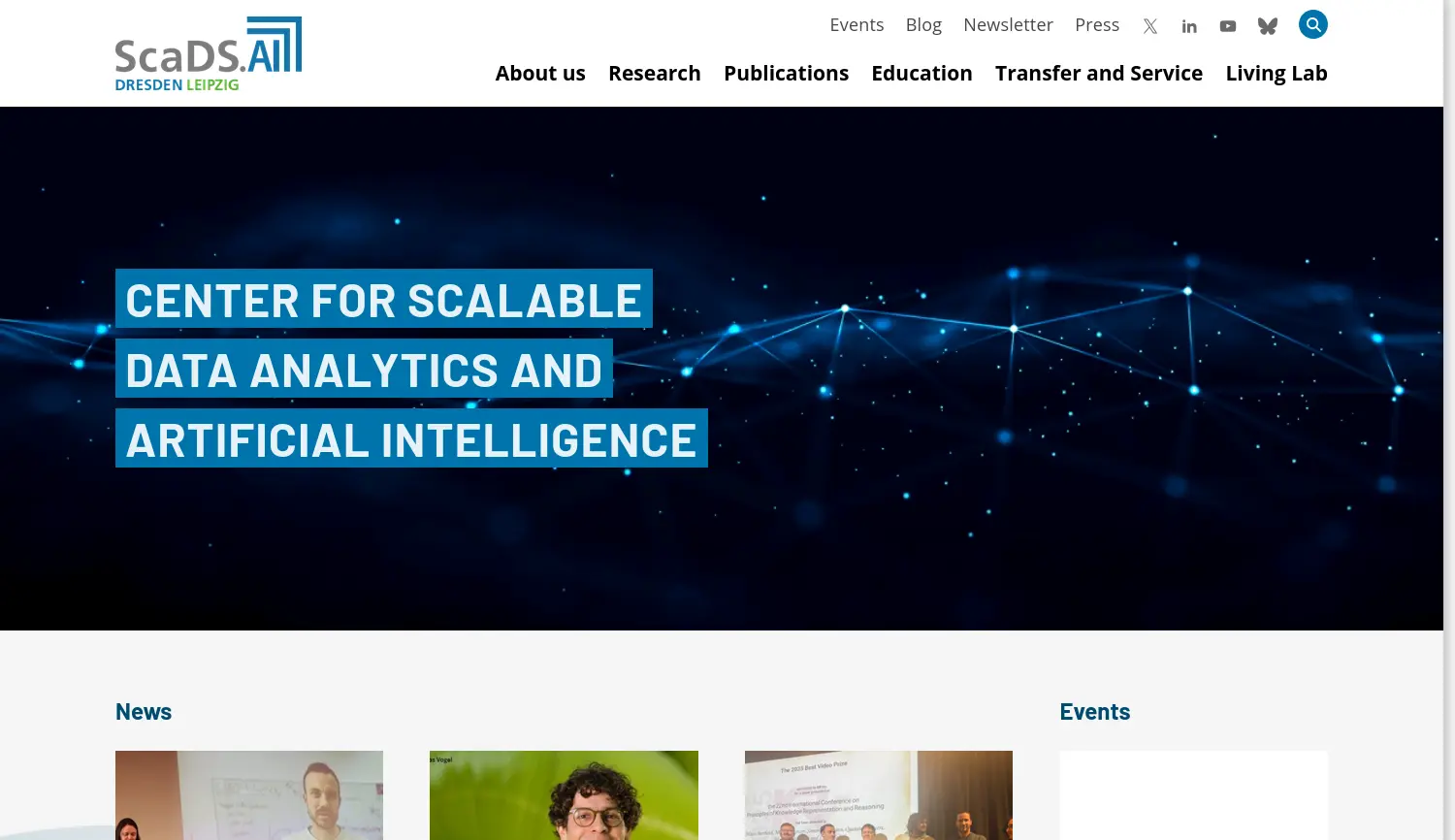 Website der Firma ScaDS.AI Dresden/Leipzig - Center for Scalable Data Analytics and Artificial Intelligence