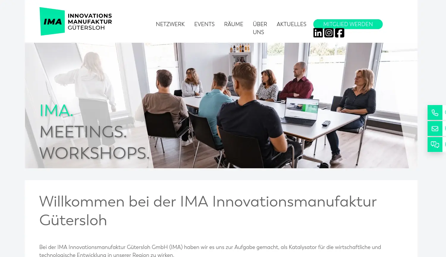 Website der Firma IMA Innovationsmanufaktur Gütersloh GmbH