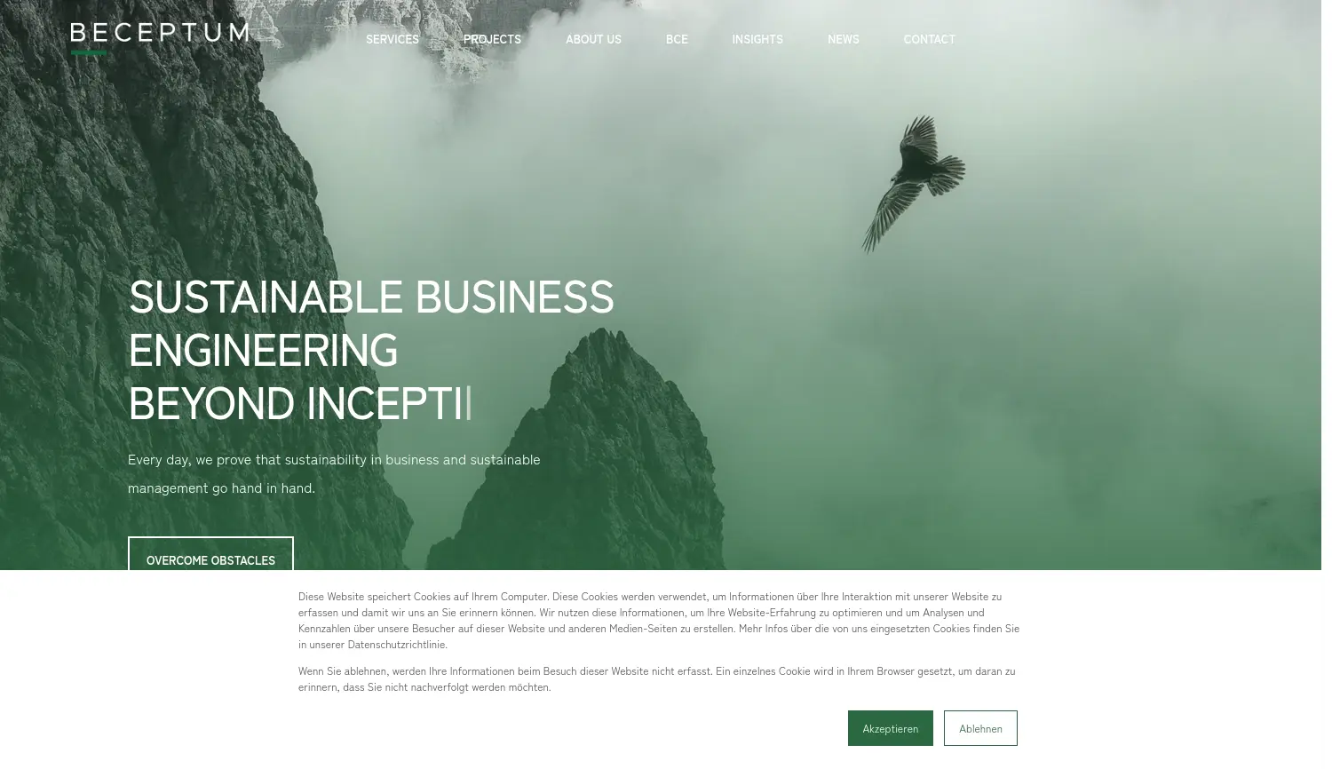 Website der Firma Beceptum International GmbH