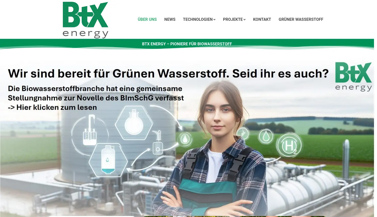 Website der Firma BtX energy GmbH