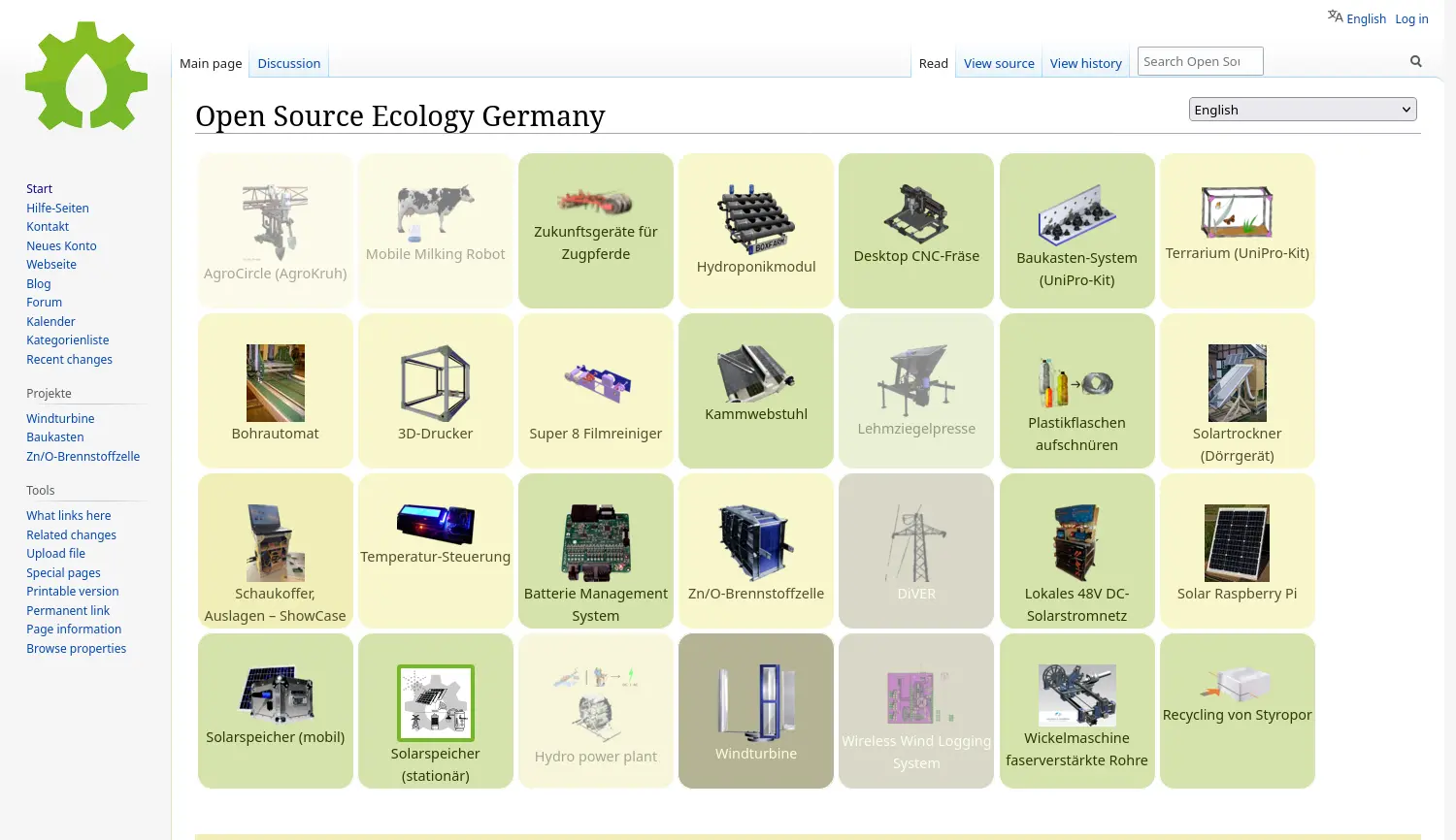Website der Firma Open Source Ecology Germany