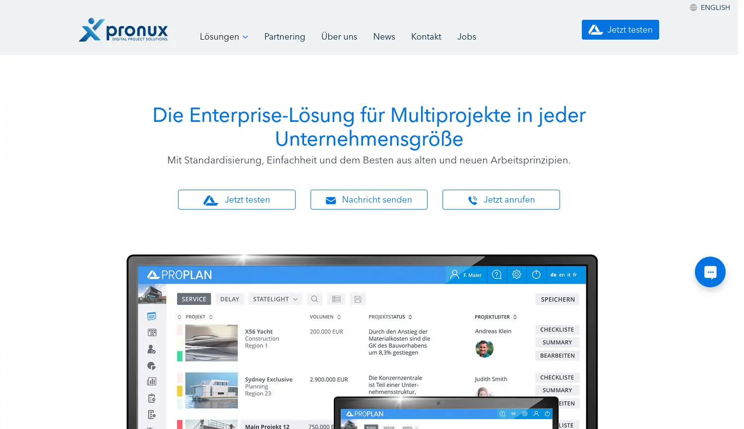 Website der Firma Pronux GmbH