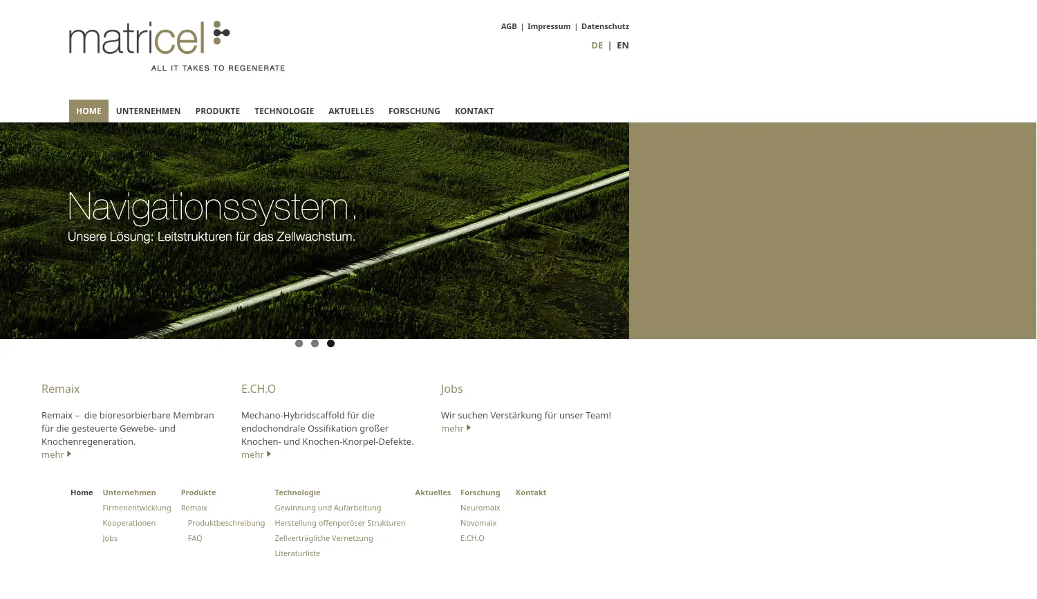 Website der Firma Matricel GmbH