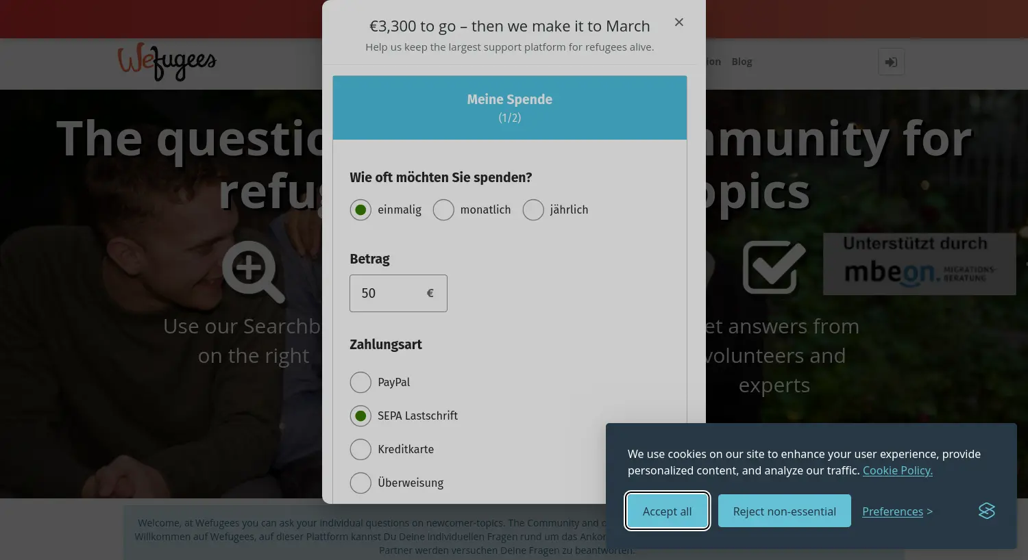 Website der Firma Wefugees