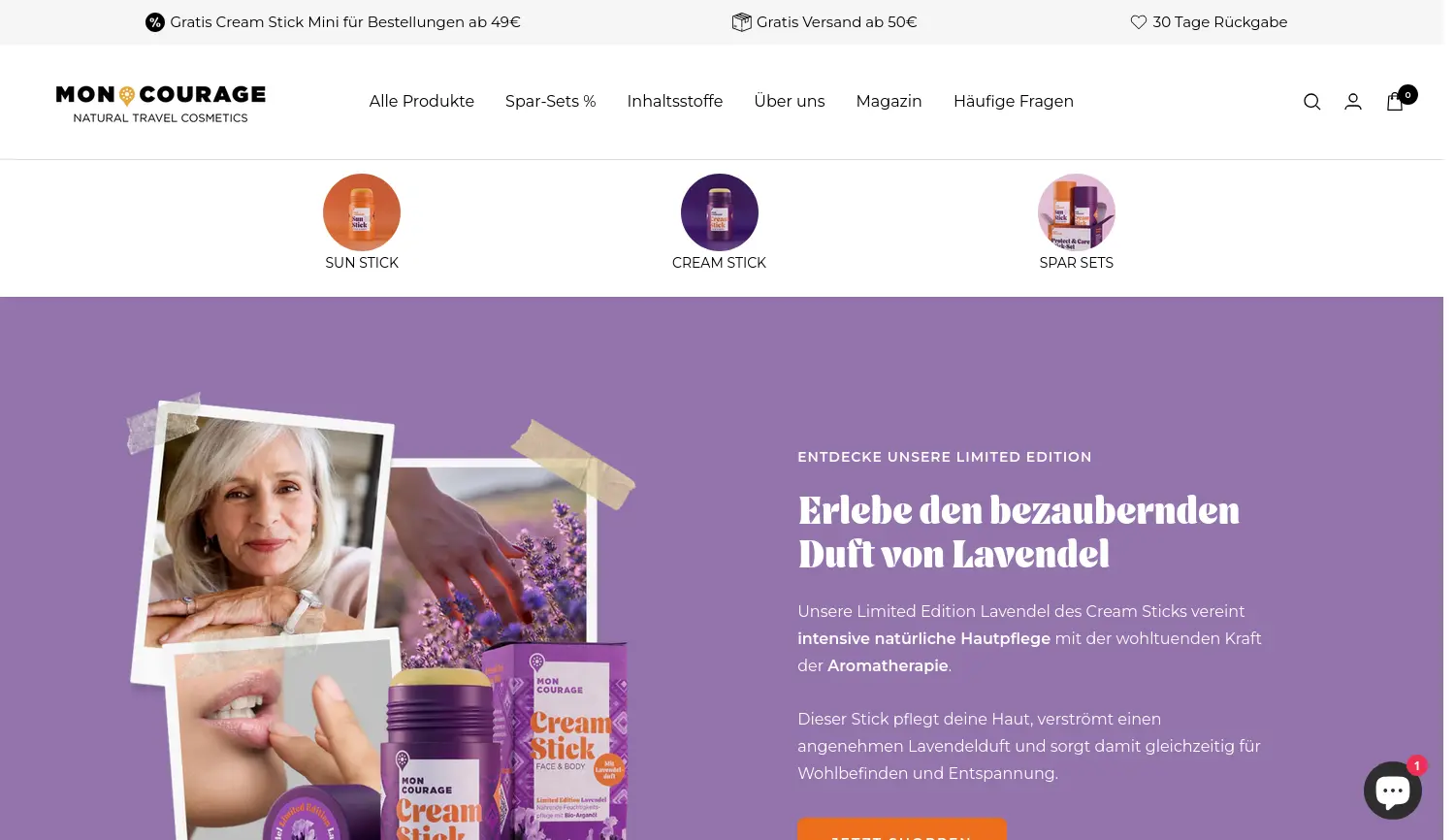 Website der Firma MON COURAGE