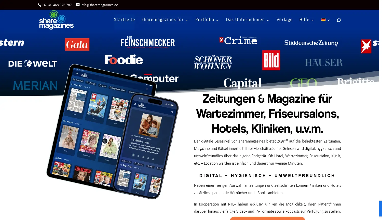 Website der Firma sharemagazines GmbH