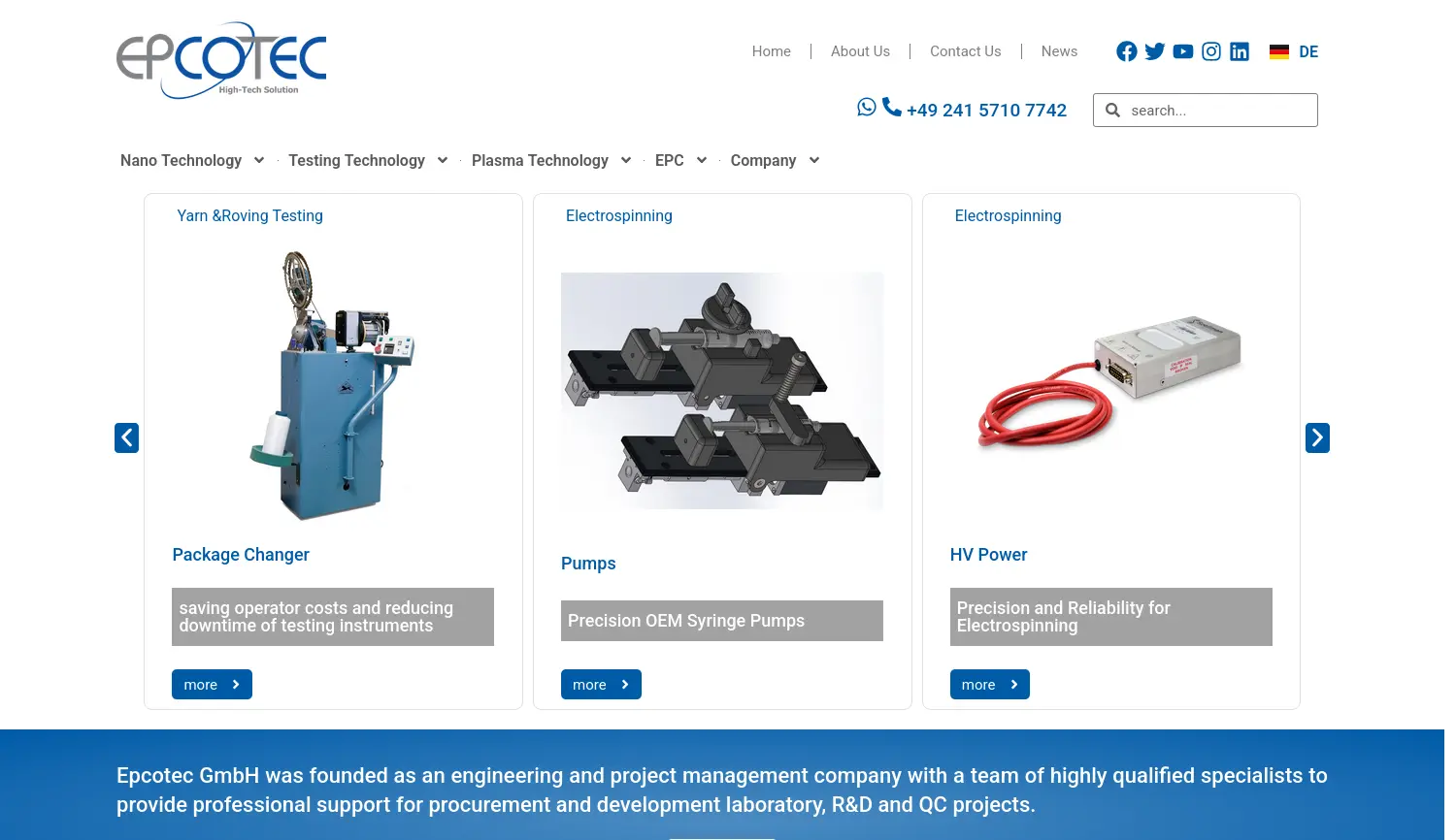Website der Firma epcotec GmbH