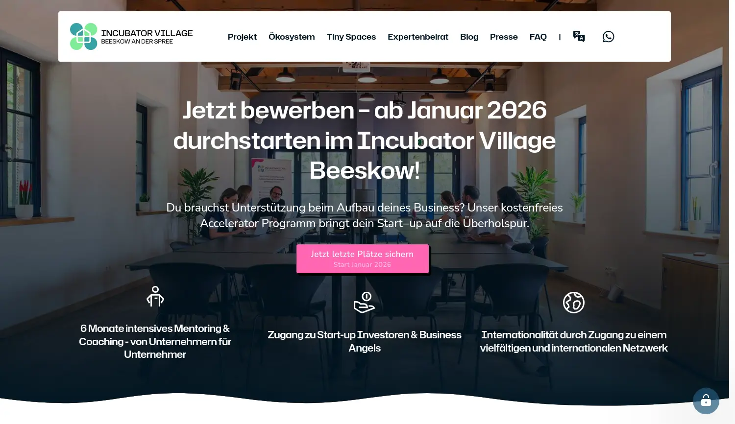 Website der Firma Incubator Village Beeskow