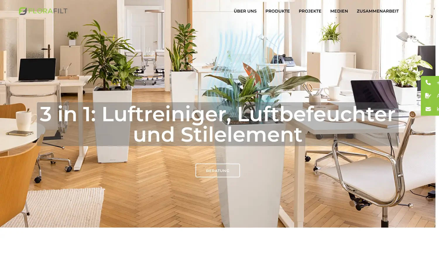 Website der Firma Florafilt Luftreiniger GmbH