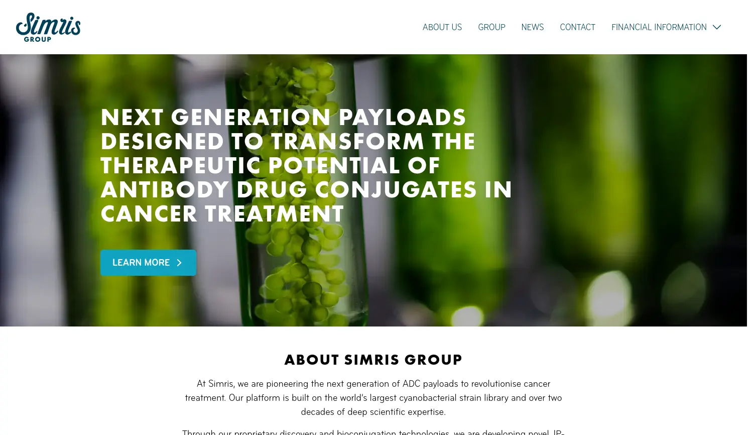 Website der Firma Simris Biologics GmbH