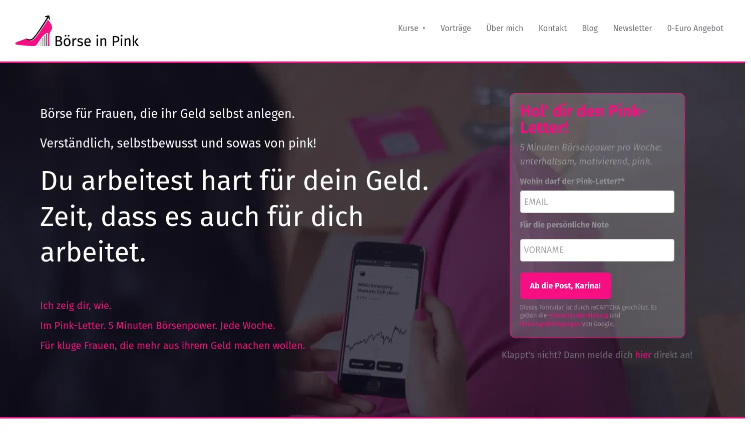 Website der Firma Börse in Pink