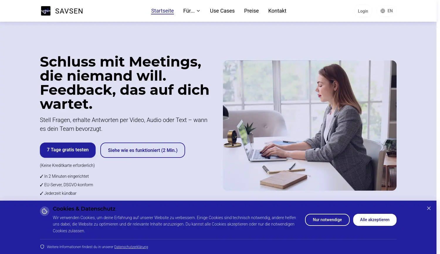 Website der Firma SAVSEN