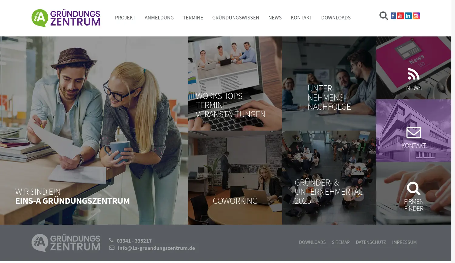 Website der Firma einsA Gründungszentrum