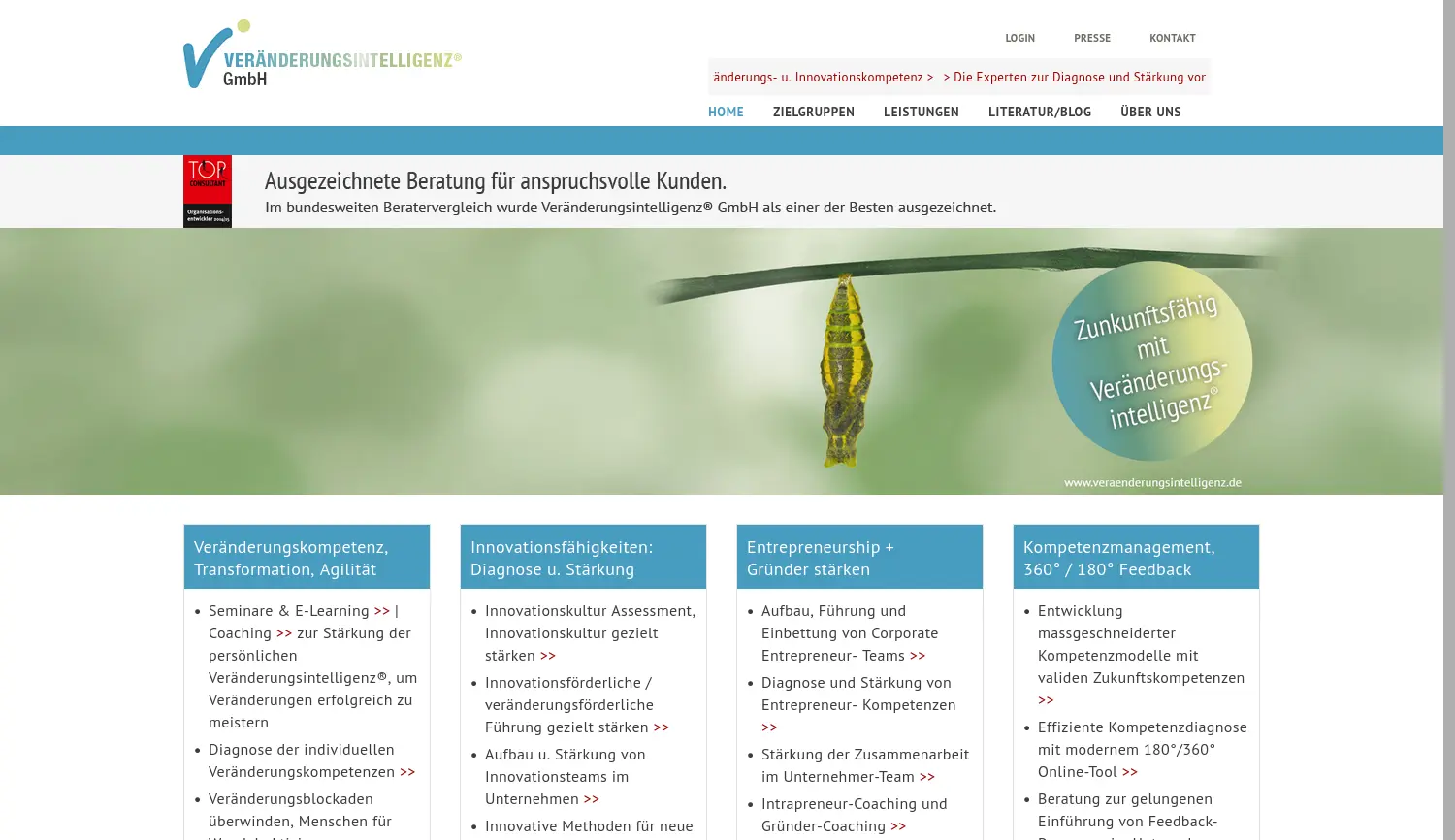 Website der Firma VERÄNDERUNGSINTELLIGENZ® GmbH