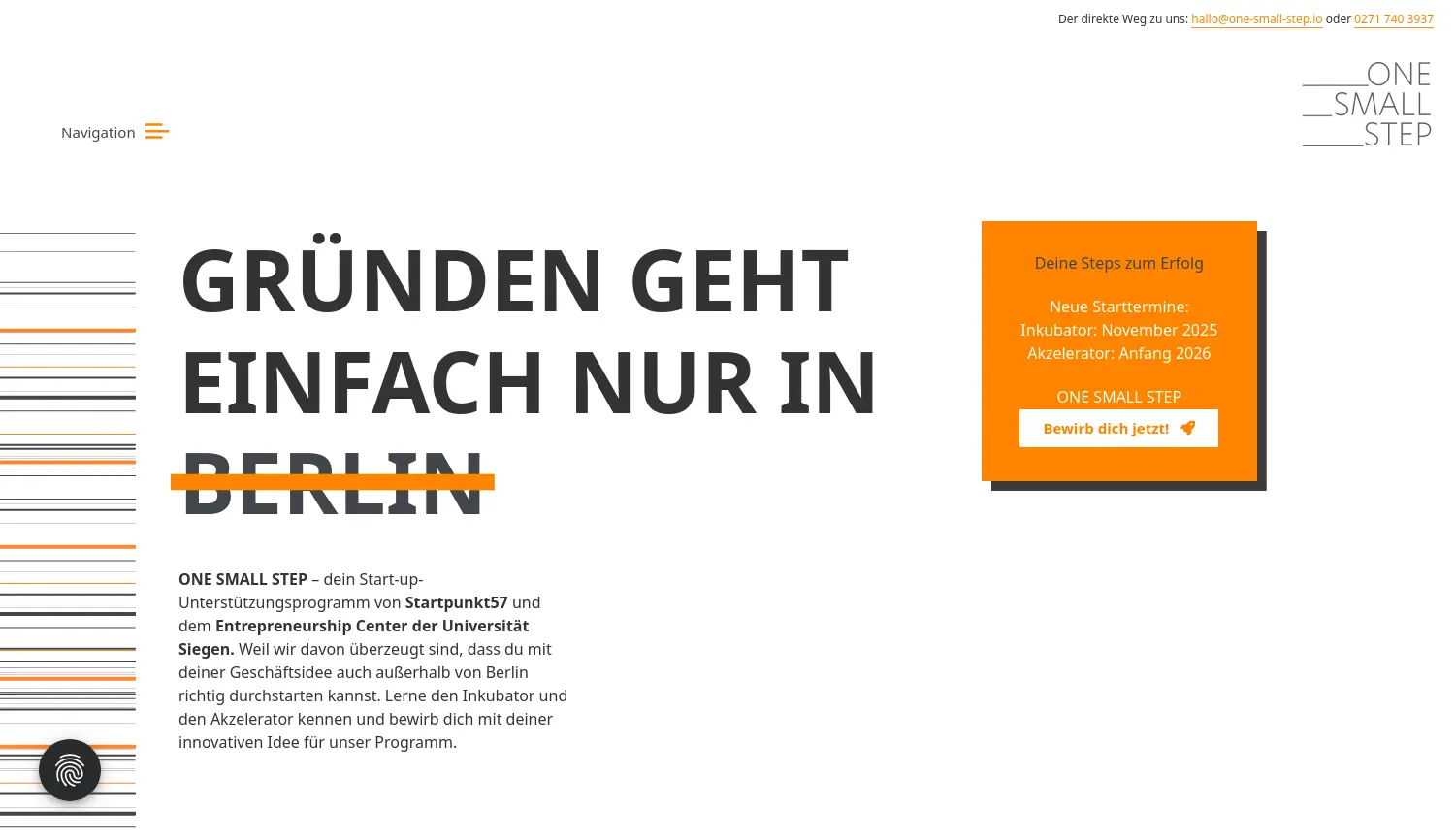 Website der Firma Startpunkt57 – Die Initiative für Gründer e. V.