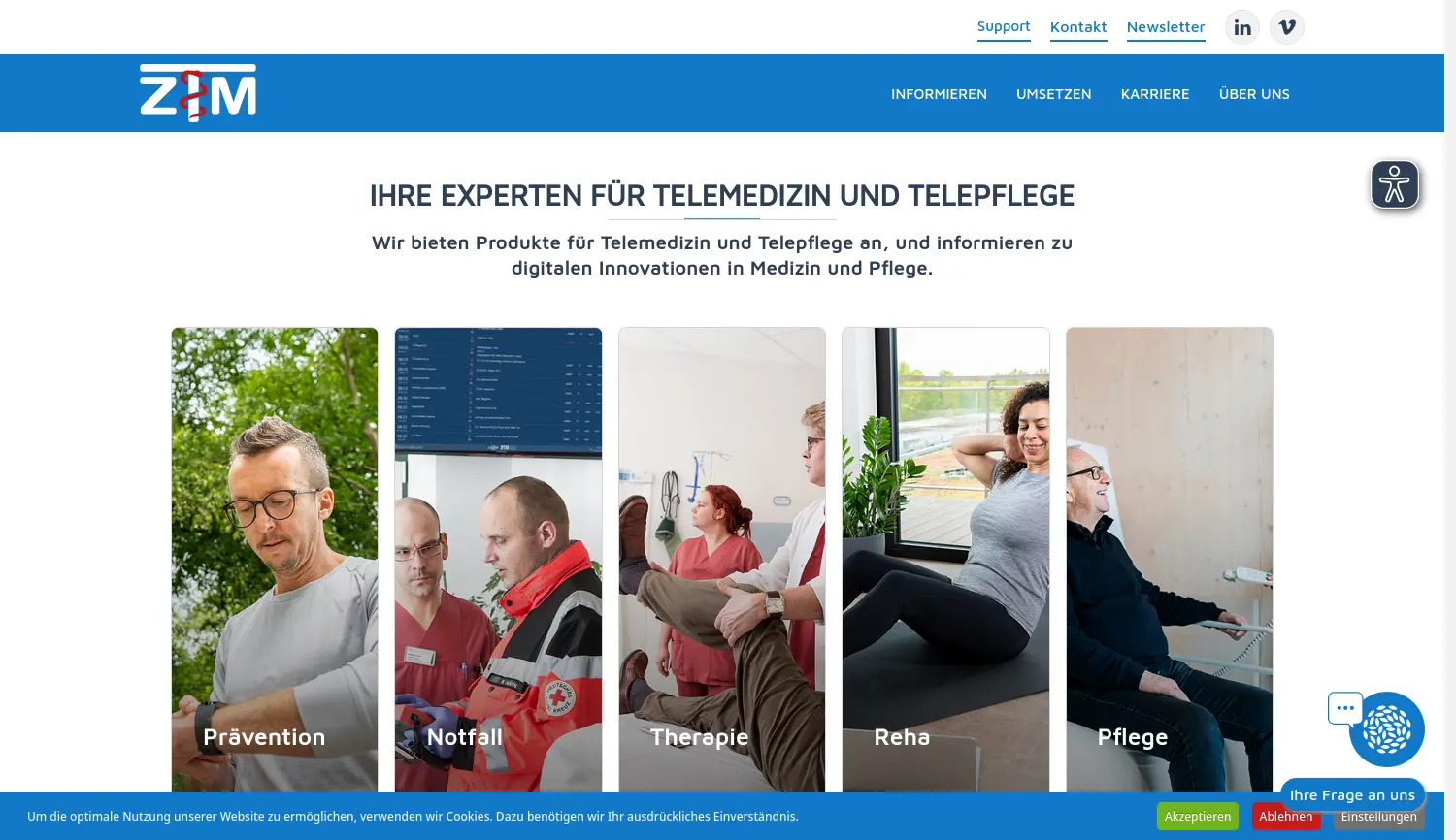 Website der Firma Zentrum für Telemedizin e.V.