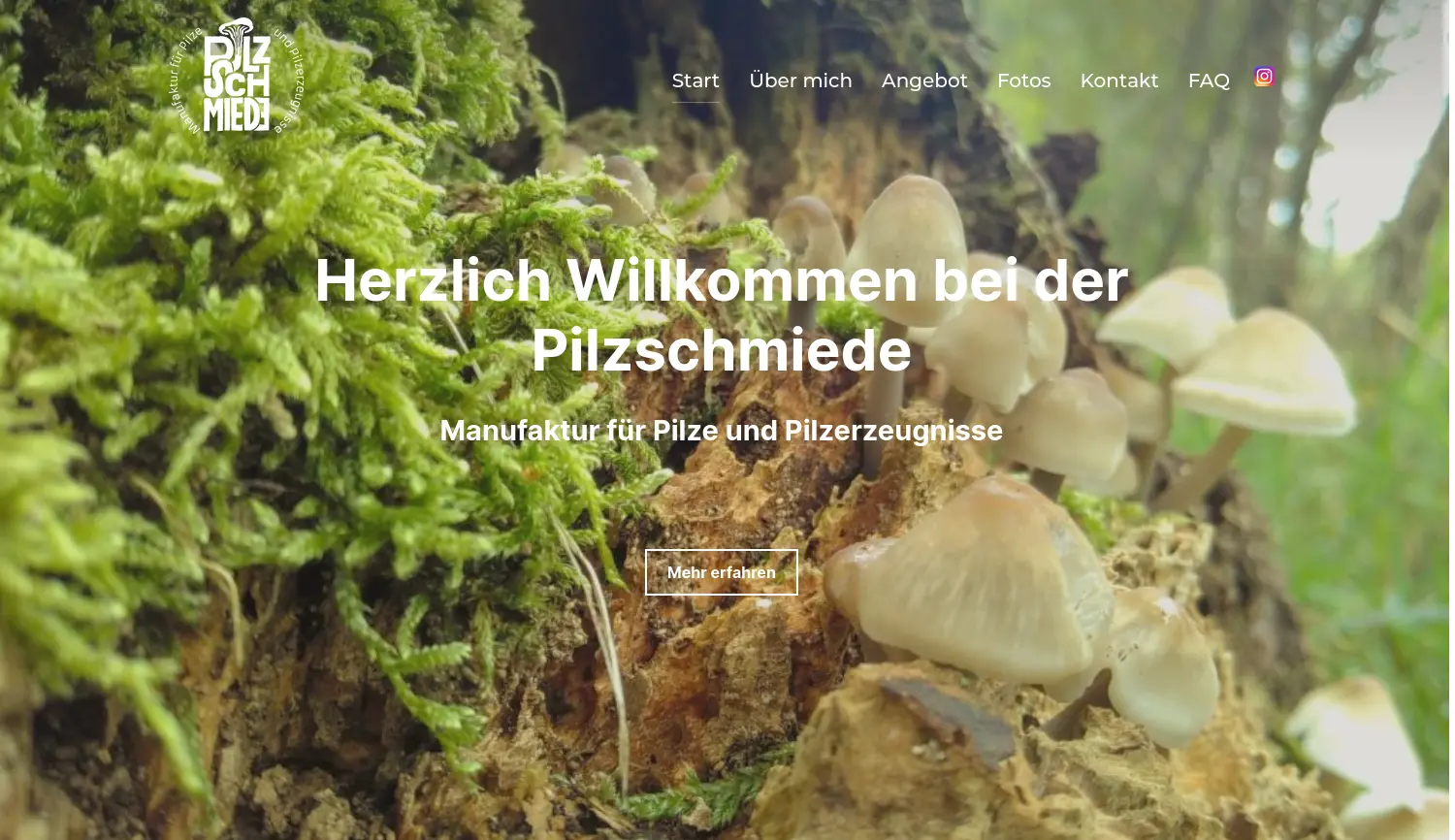 Website der Firma Pilzschmiede (Manufaktur für Pilze und Pilzerzeugnisse) – Armin Schmid