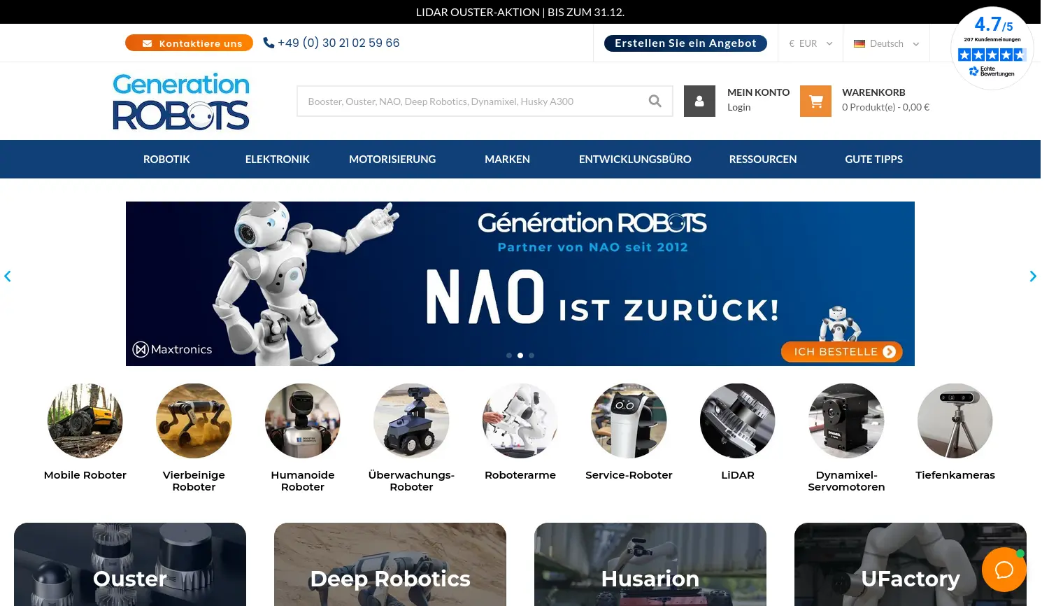 Website der Firma Generation Robots GmbH