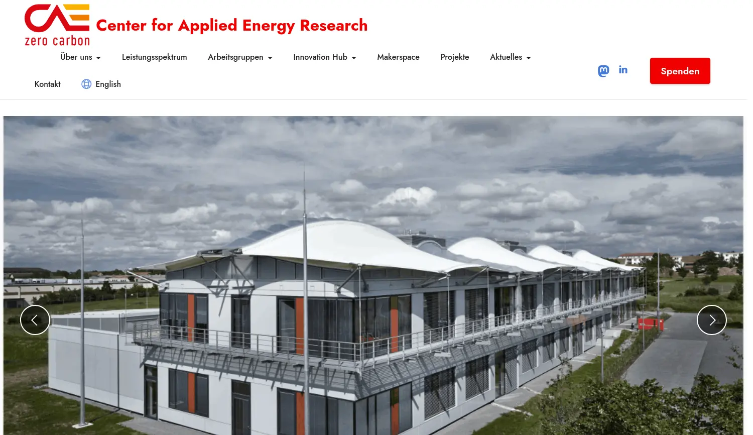 Website der Firma Center for Applied Energy Research e.V.