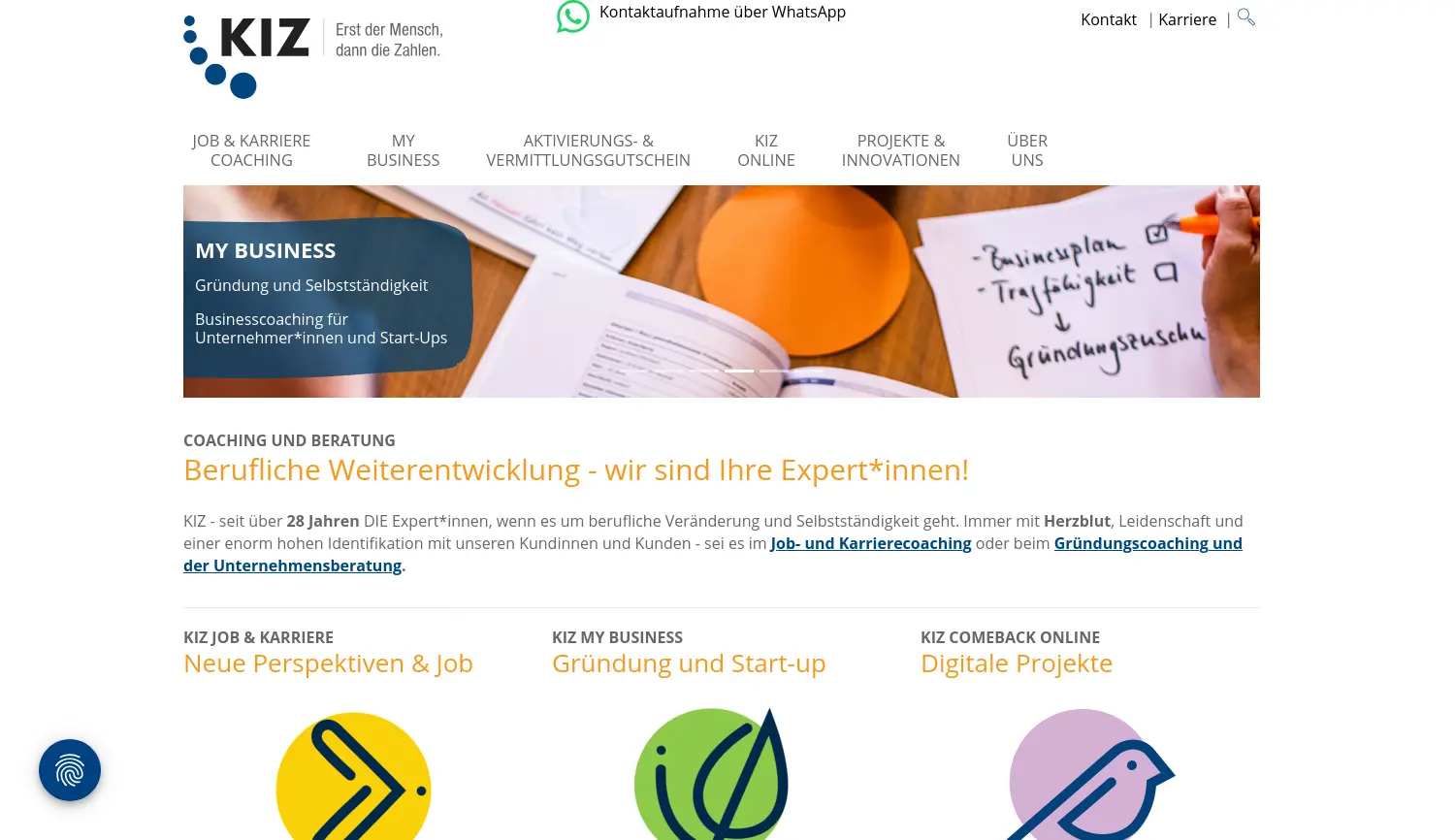 Website der Firma KIZ Kommunikations- und Innovations-Zentrum