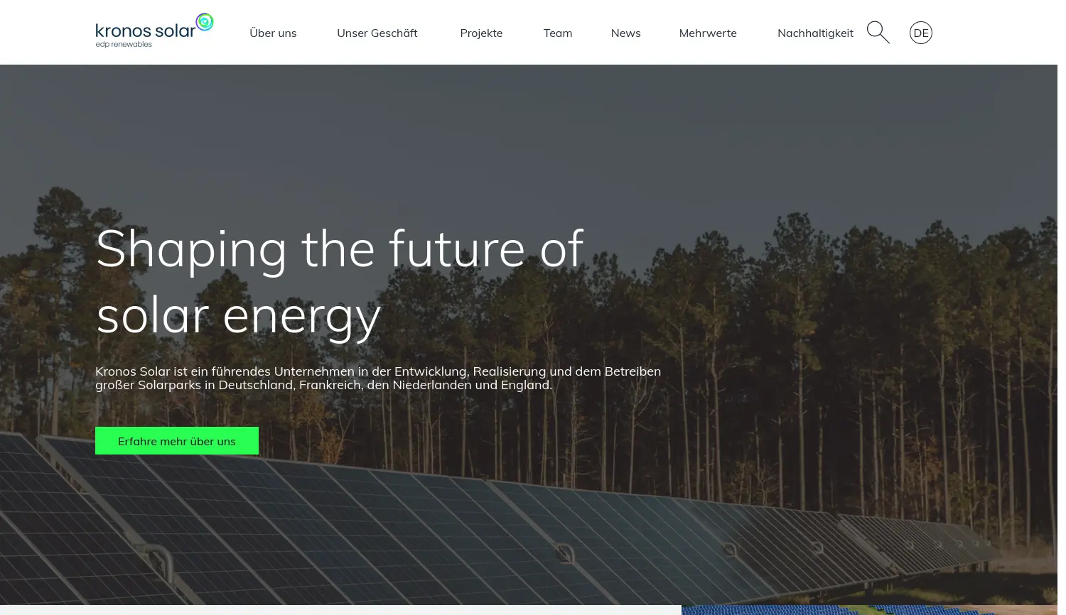 Website der Firma Kronos Solar Projects GmbH